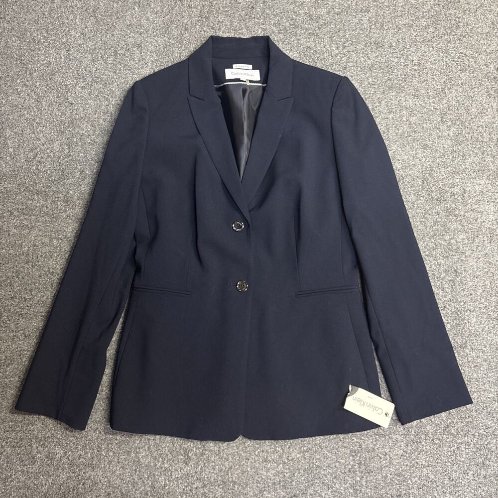NWT Calvin Klein Woman’s Size 6 Two Button Navy Blue Blazer Stretch Classic